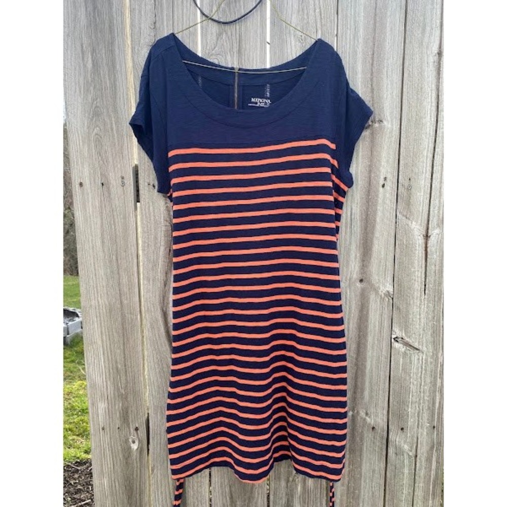 Merona Navy Orange Striped T-Shirt Dress XL Cap Sleeve Back Zip Scoop Neck
